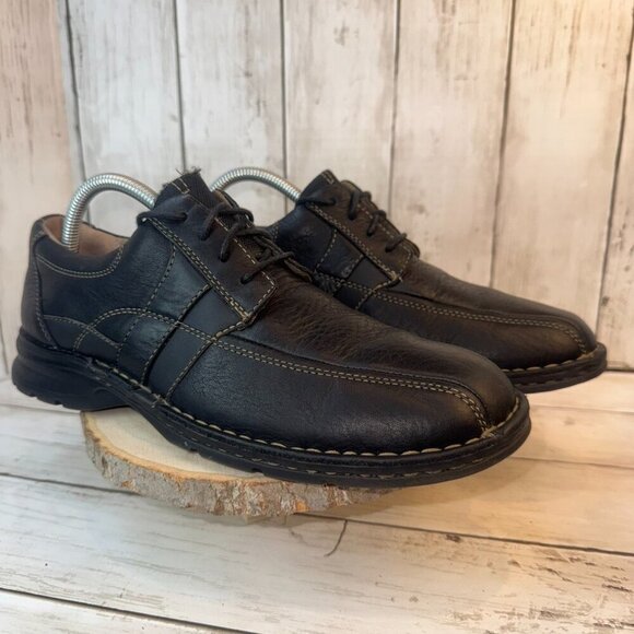 Clarks Mens Oxford Black Leather Lace Up Casual Shoes Size 8 M - Picture 1 of 8